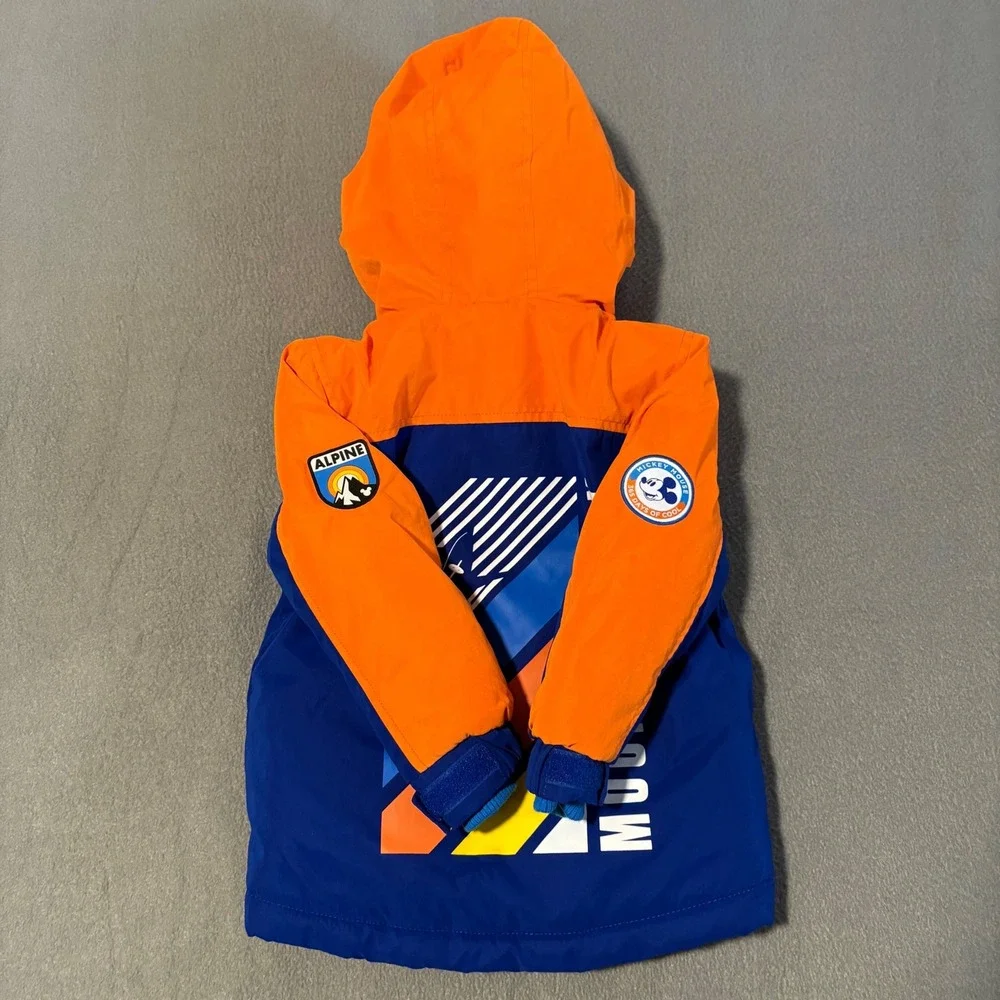 Disney Mickey Mouse Puffer Jacket Toddler Boys 2 Blue Orange Alpine Vibe Hooded